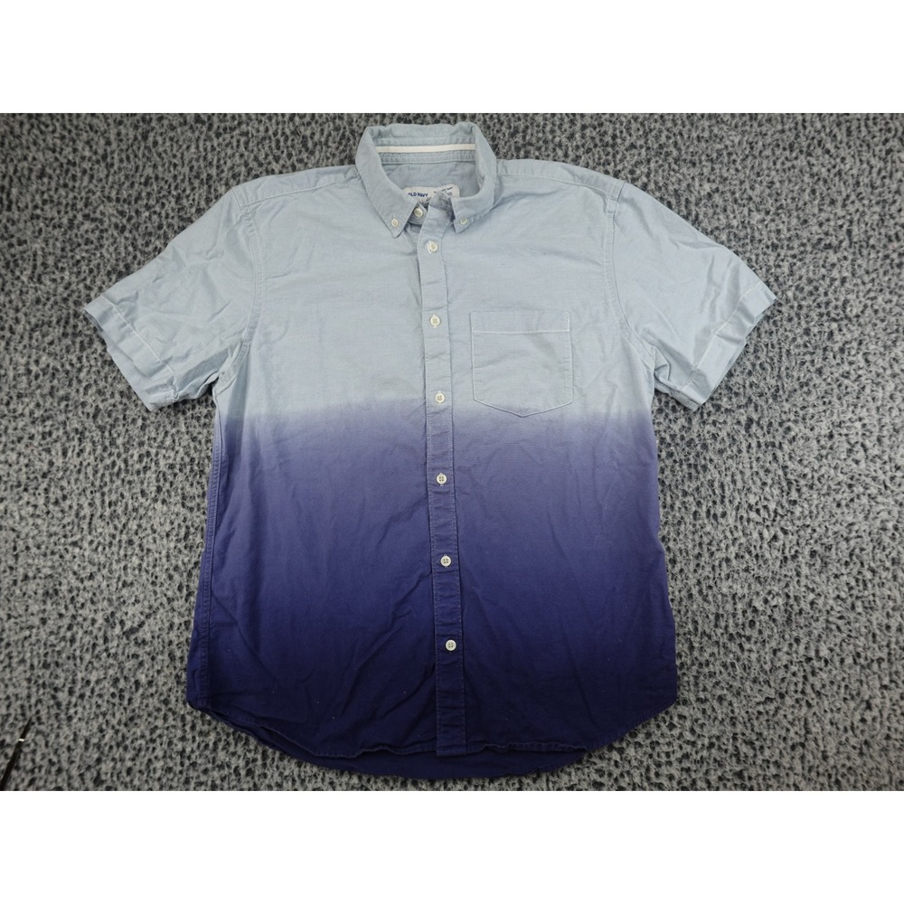 Old Navy Oxford Shirt Mens Large Blue Ombre Slim Fit Built-In Flex Short Sleeve